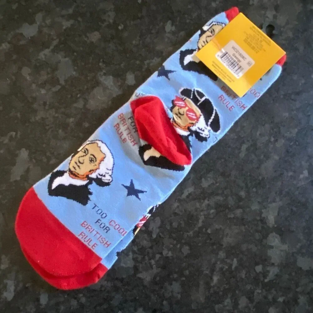 OohYeah George Socks Too Cool For British Rule USA Patriotic Womens 5 -10 NWT